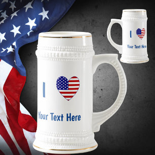 I Love (USA Flag Heart) Your Blue Text Beer Stein
