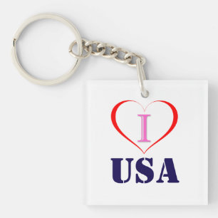 I Love USA Keychain