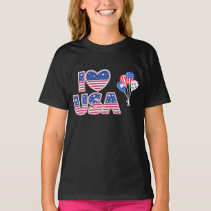 I Love USA - Patriotic American Flag Heart  T-Shirt