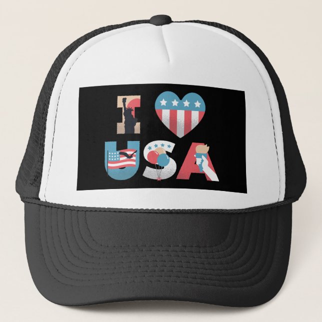 I LOVE USA Saying Design Trucker Hat (Front)