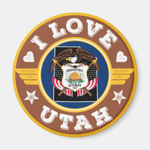 I Love Utah State Flag and Map Magnet