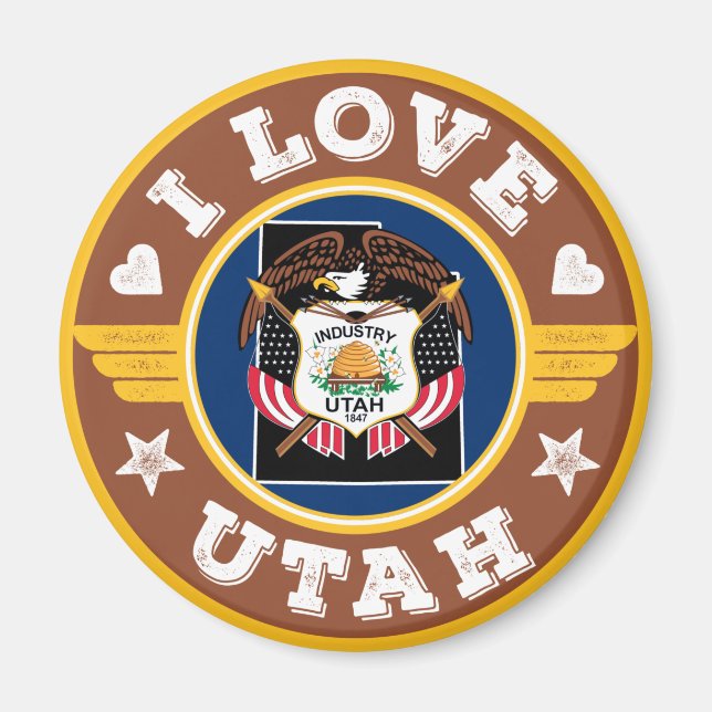 I Love Utah State Flag and Map Magnet (Front)