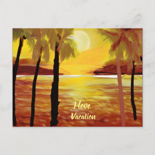 I Love Vacation Sunset Ocean PalmTrees Postcard
