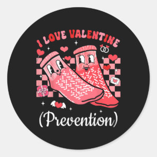 I Love Valentine Prevention Nurse Xmas Slip Socks  Classic Round Sticker