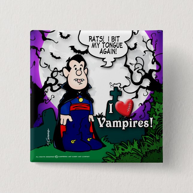 I Love Vampires 2 Inch Square Button (Front)