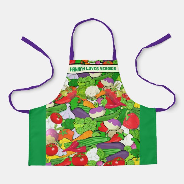 I LOVE VEGGIES Colorful Vegetables Kids' Apron (Front)