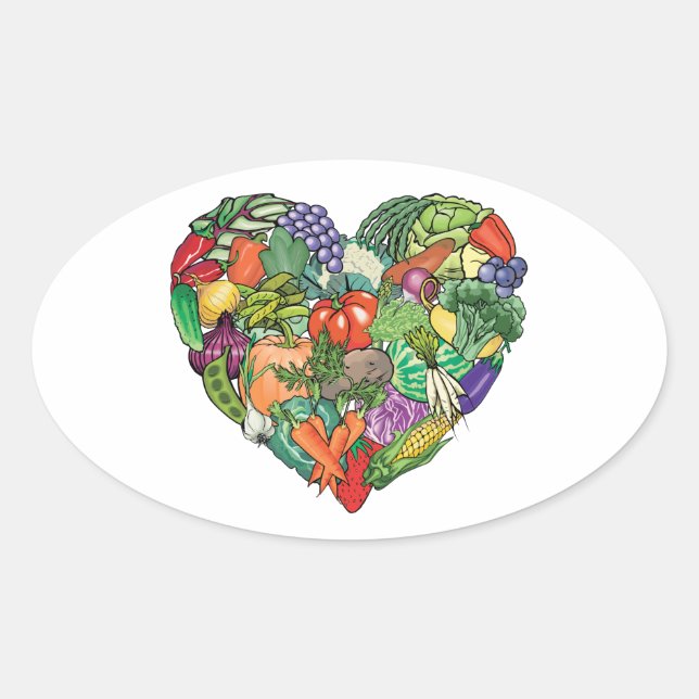 I Love Veggies Oval Sticker (Front)
