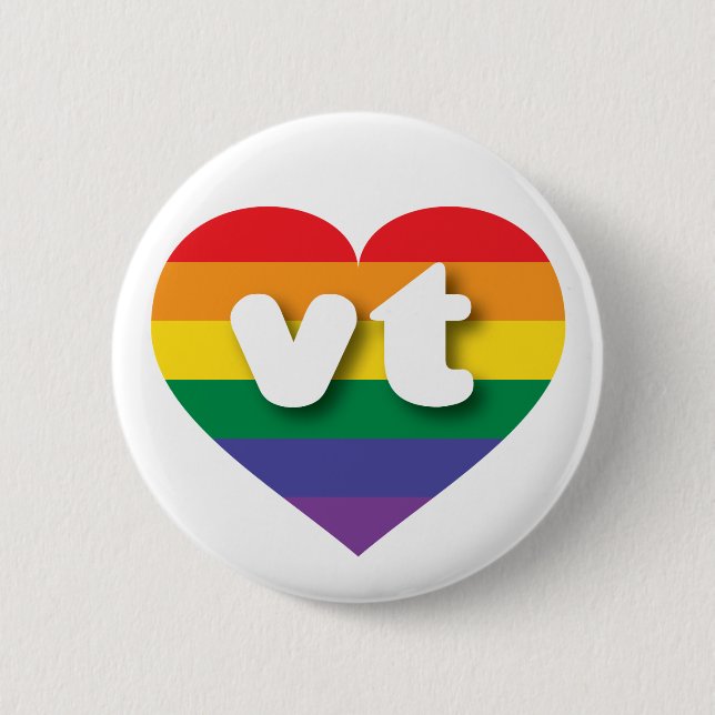 I Love Vermont Rainbow Heart 2 Inch Round Button (Front)