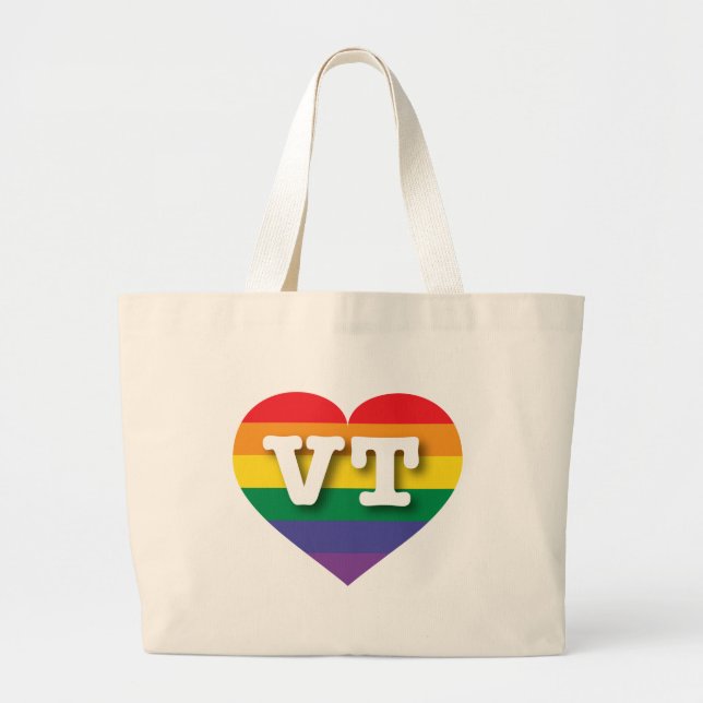I Love Vermont Rainbow Heart Large Tote Bag (Front)