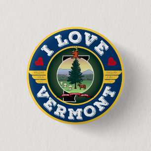 I Love Vermont State Flag and Map 1 Inch Round Button