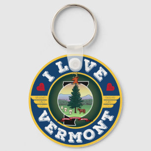 I Love Vermont State Flag and Map Keychain