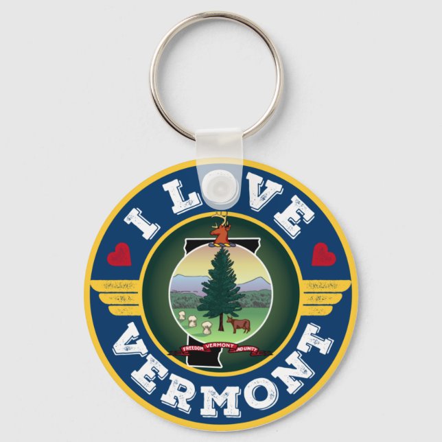 I Love Vermont State Flag and Map Keychain (Front)