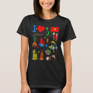 I love Vietnam Hand drawn Vietnamese Landmarks f T-Shirt