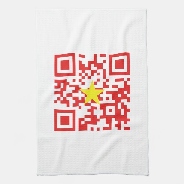 I Love Vietnam (Tôi Yêu Việt Nam) Flag QR Code Kitchen Towel (Vertical)