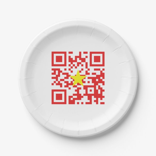 I Love Vietnam (Tôi Yêu Việt Nam) Flag QR Code Paper Plate (Front)