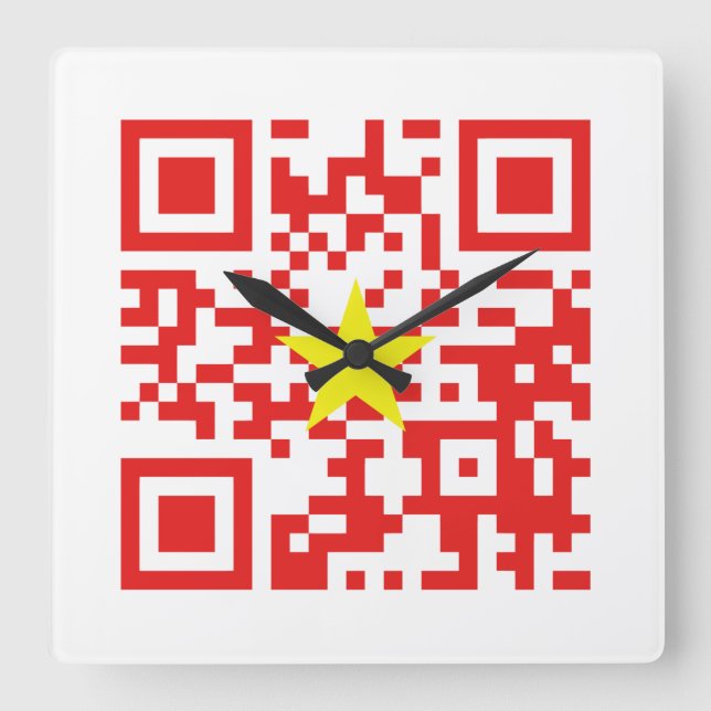 I Love Vietnam (Tôi Yêu Việt Nam) Flag QR Code Square Wall Clock (Front)