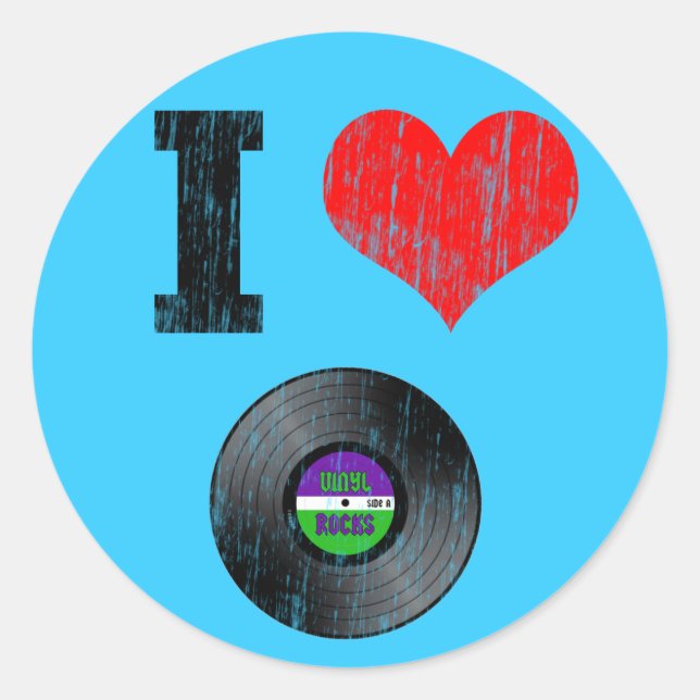 I Love Vinyl Records Classic Round Sticker (Front)