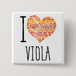 I Love Viola Orange Mandala Heart 2 Inch Square Button