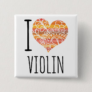 I Love Violin Orange Mandala Heart 2 Inch Square Button