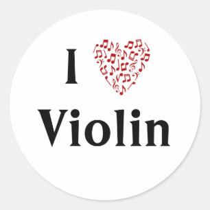 I Love Violin Red Heart of Music Notes Classic Round Sticker
