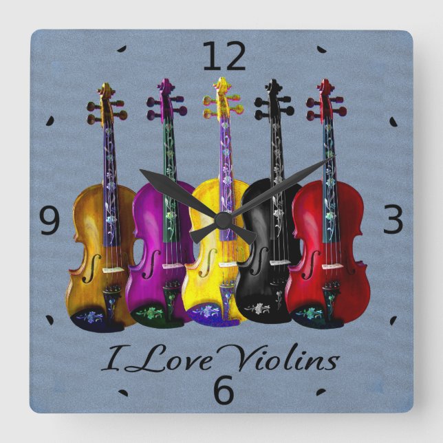 I LOVE VIOLINS-2 SQUARE WALL CLOCK (Front)