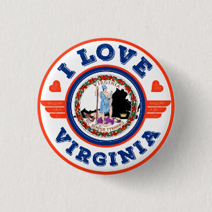 I Love Virginia State Flag and Map 1 Inch Round Button