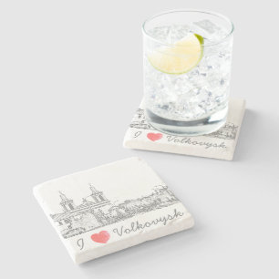 I Love Volkovysk Belarus Architecture Cathedral Stone Coaster