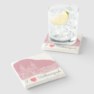 I Love Volkovysk Belarus Architecture Cathedral Stone Coaster