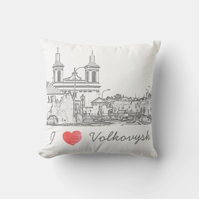 I Love Volkovysk Belarus Architecture Cathedral Throw Pillow (Front)