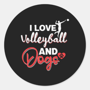 I love volleyball and dogs classic round sticker
