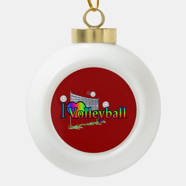 I Love Volleyball Ceramic Ball Christmas Ornament (Front)