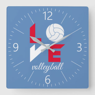 I Love volleyball Square Wall Clock