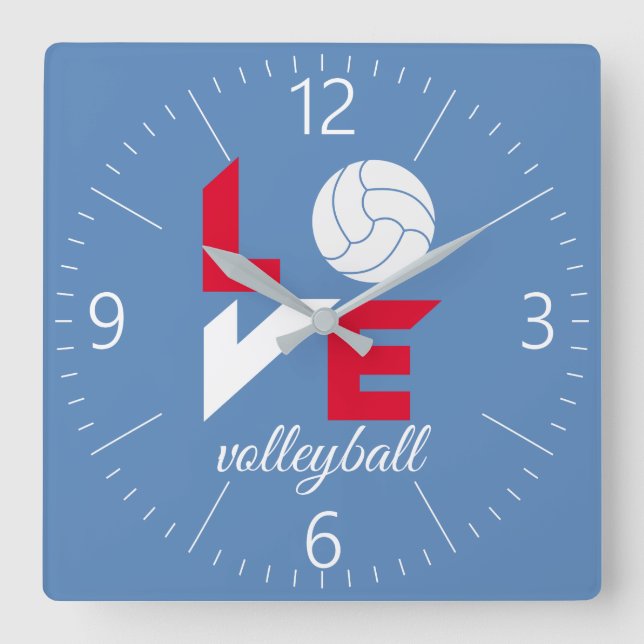 I Love volleyball Square Wall Clock (Front)