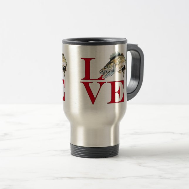 I Love Walleye Travel Mug (Front Right)