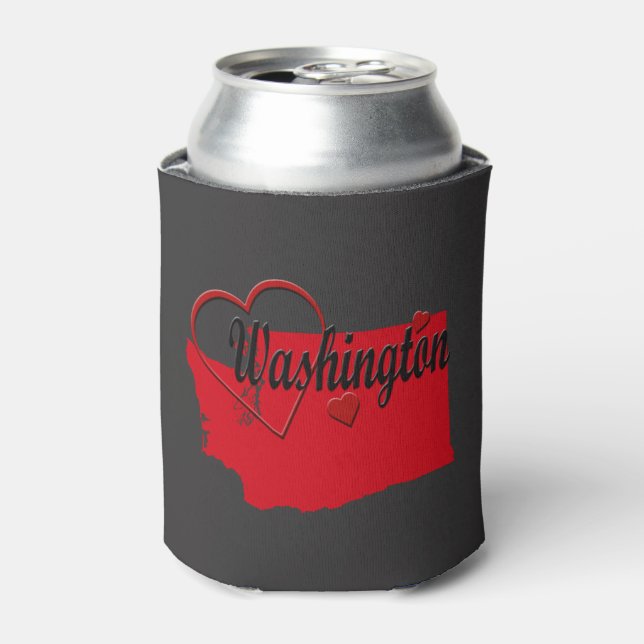 I Love Washington Hearts Map Can Cooler (Can Front)