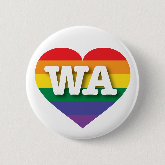 I Love Washington State Rainbow Heart 2 Inch Round Button (Front)