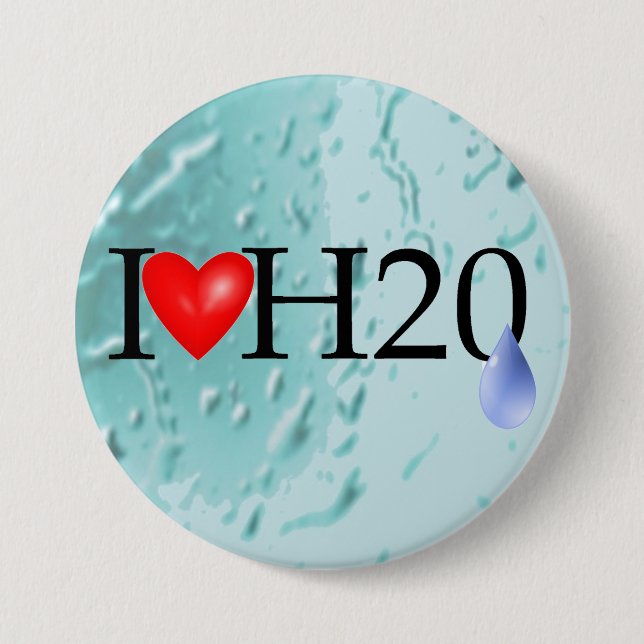 I Love Water 3 Inch Round Button (Front)