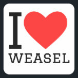 I love weasel square sticker<br><div class="desc">I love weasel ,  for animal kingdom lovers</div>