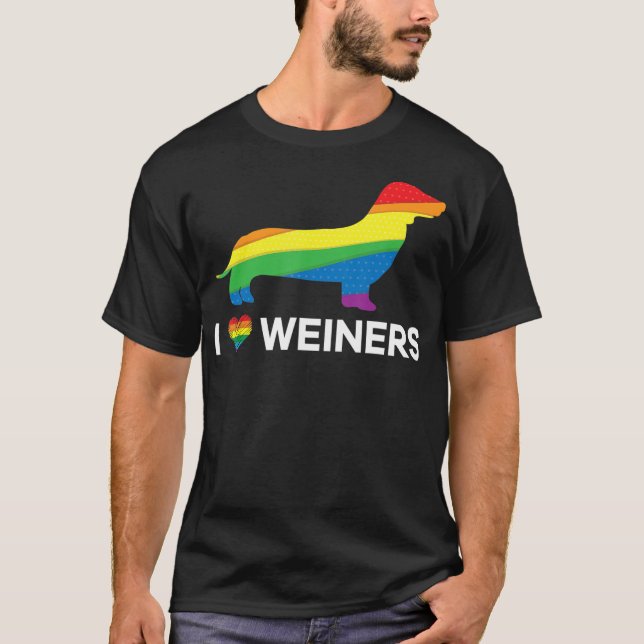 I Love Weiners Dachshund LGBT Gay Lesbian Pride T-Shirt (Front)