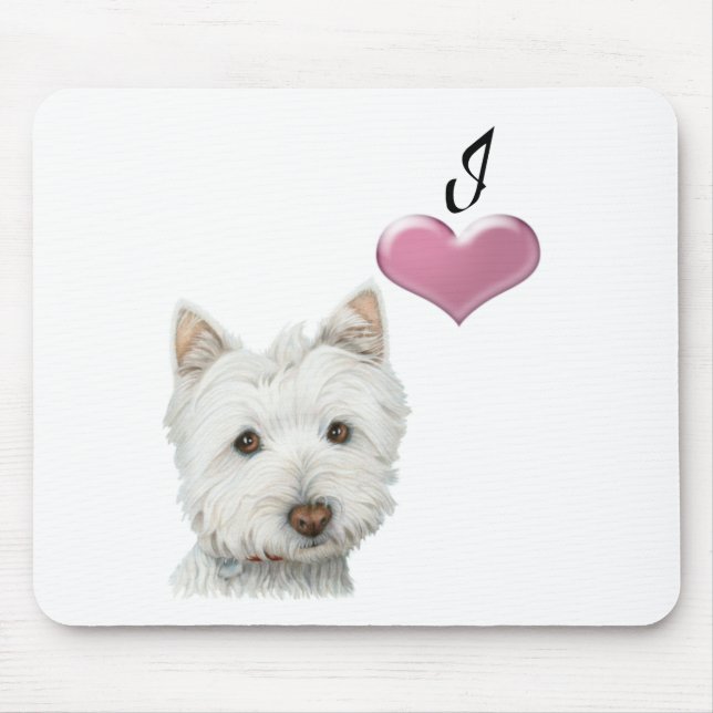I love Westie dog art design Mouse Pad (Front)