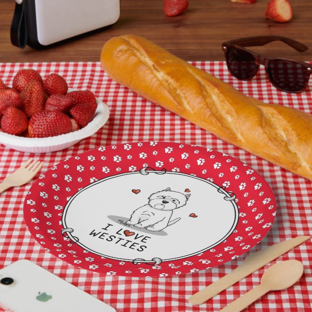 I Love Westies - West Highland White Terriers Cute Paper Plate (Picnic)