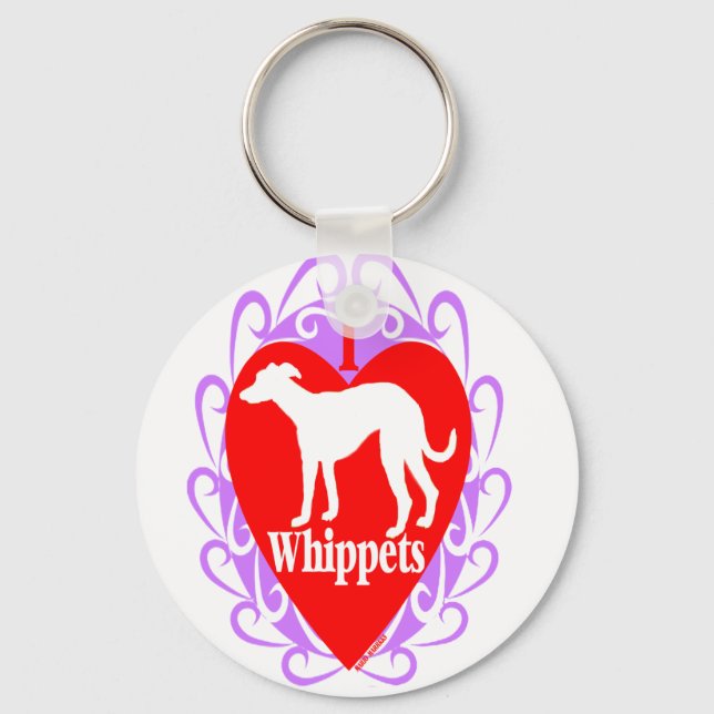 I Love Whippets  B Keychain (Front)