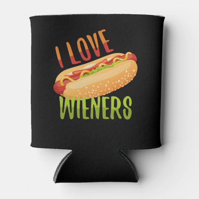 I Love Wieners Grilling Hotdog Camping Funny Can Cooler (Front)