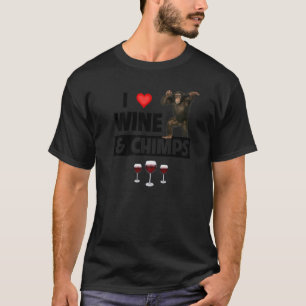 I Love Wine and Chimps Drinking Chimpanzee Monkey T-Shirt