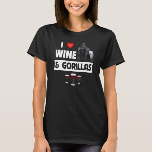 I Love Wine and Gorillas Drinking Ape Wildlife Mon T-Shirt