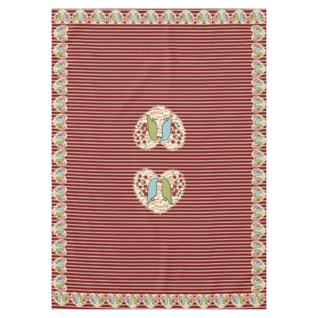 I Love Winter Birds and Berries 60" x 84" Tablecloth (Front)