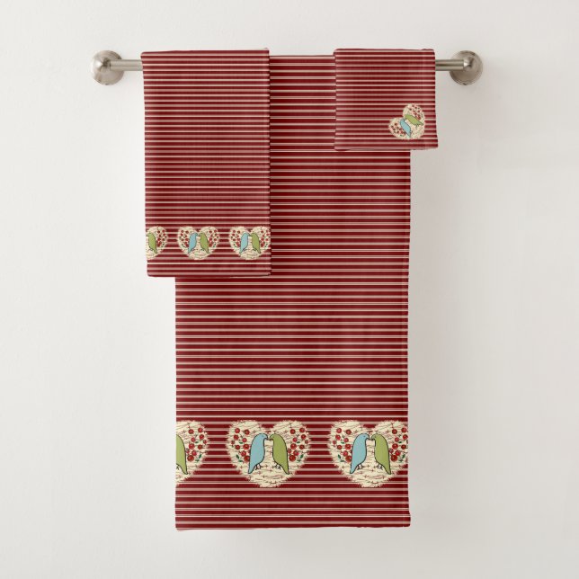 I Love Winter Birds and Berries  Bath Towel Set (Insitu)
