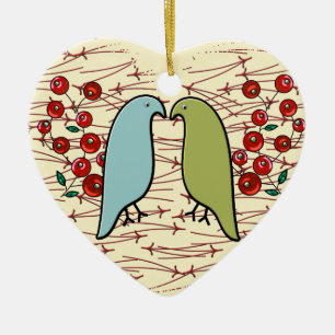 I Love Winter Birds and Berries Personalized Ceramic Ornament