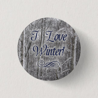 "I Love Winter" Snow-Covered Trees Button