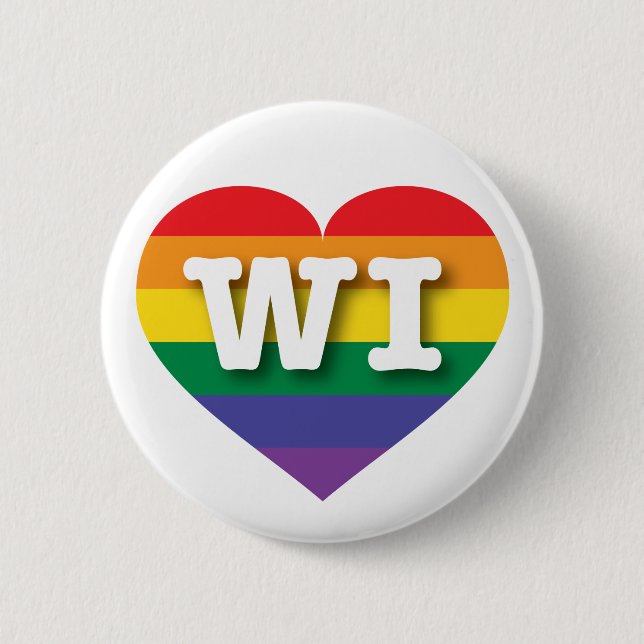I Love Wisconsin Rainbow Heart 2 Inch Round Button (Front)